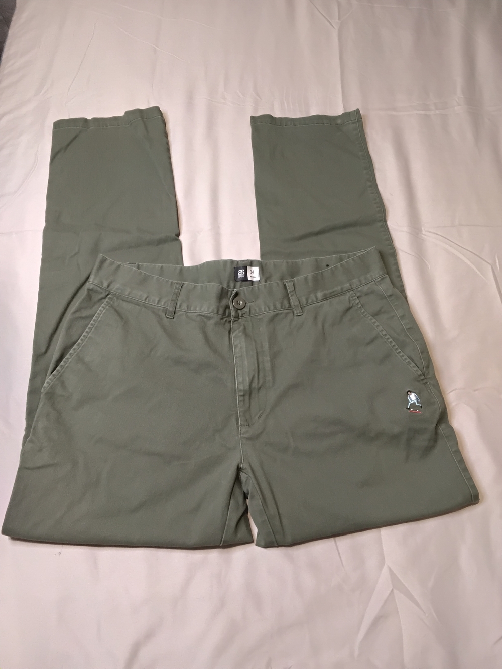 As Colour Men's Olive Green Chino Pants with Embroidered Skate Logo Sz 34x31.